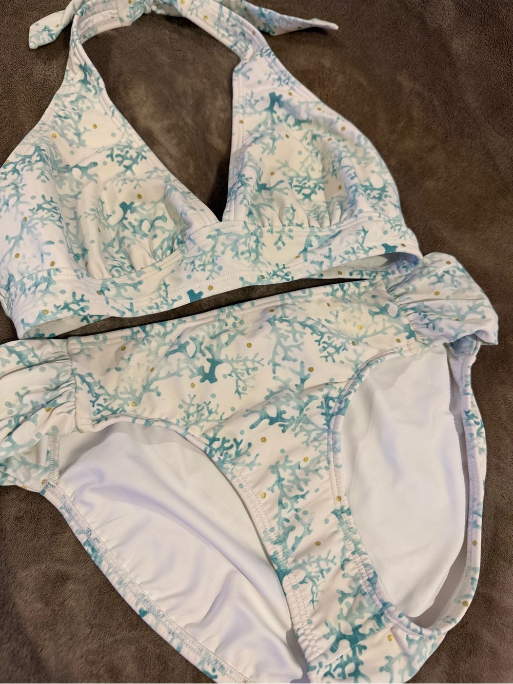VENUS Halter Bikini with Aqua Coral Print and Gold Dots